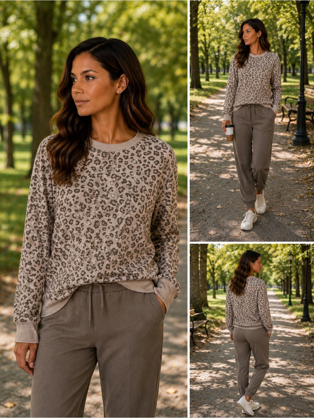 Tek Gear Women's Taupe Leopard Print Sweatshirt